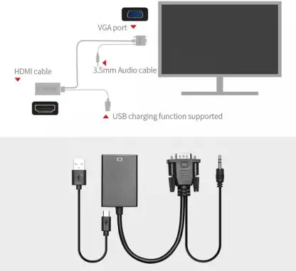 Microware USB3.0 to HDMI and VGA Adapter, USB to VGA Converter 1080P Audio,  Support HDMI VGA Sync Output for Windows 7/8/10 [MAC/Linux/Vista/Chrome]